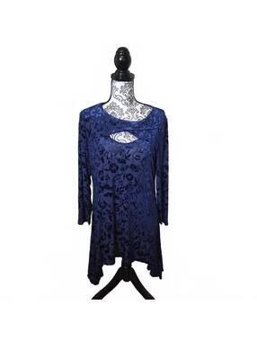 Lily Passports Blue Floral Velvet Tunic Blouse-Dress Size L